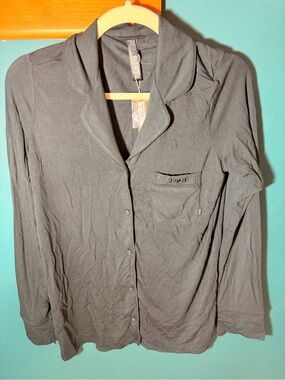 SKIMS Black Long-Sleeve Button Pajama Top